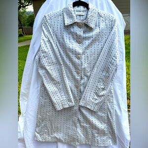 Amanda Smith Cream, Blue, & Brown Patterned Button-Up Trench‎ Coat Size 12